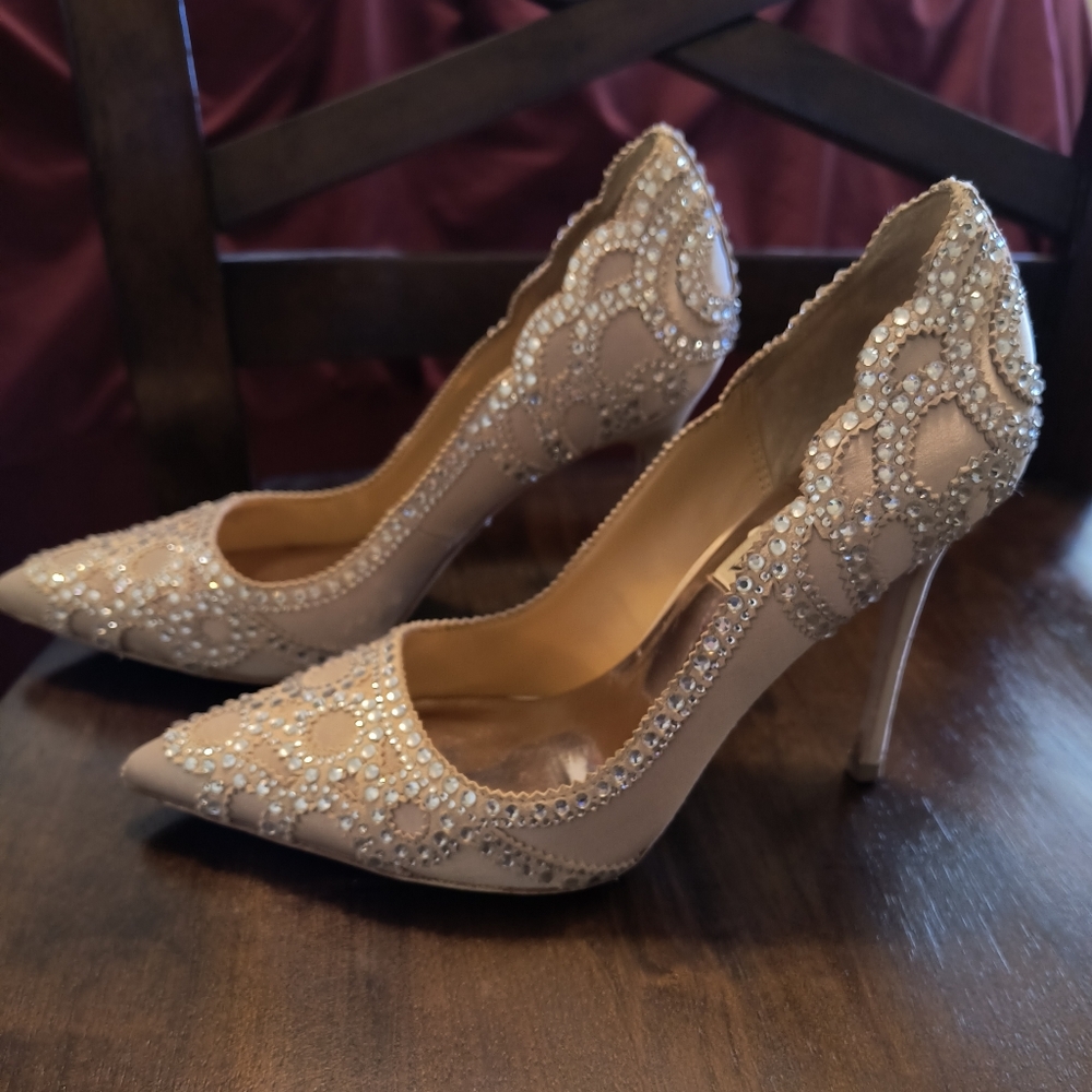 Beige sequin stilettos/pumps